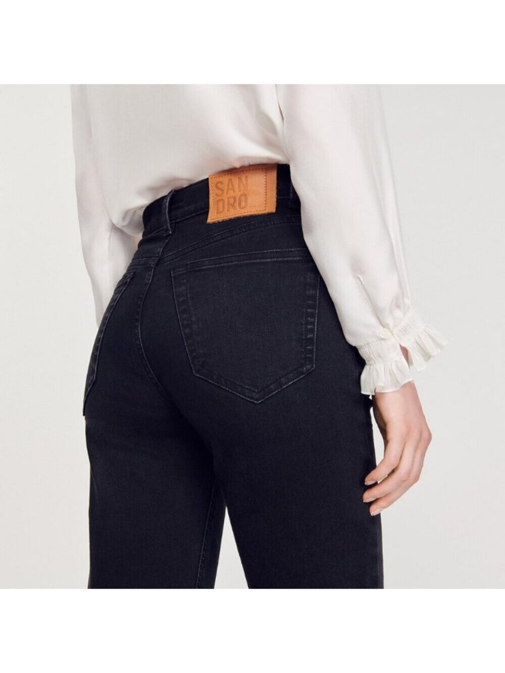 SANDRO Straight Leg Jeans With Raw Frayed Hem Size 28 Washed Black - Picture 3 of 12